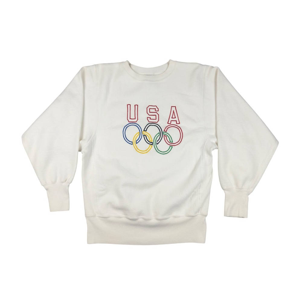 Vtg 90s Champion Reverse Weave USA Olympic Rings‎ Sweatshirt White Men's Medium